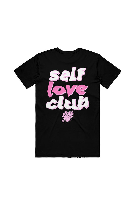 “Warped Self Love Club - pink” black basic tee